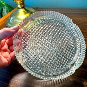 Midcentury Crystal Diamond Cut Cigar Ashtray.